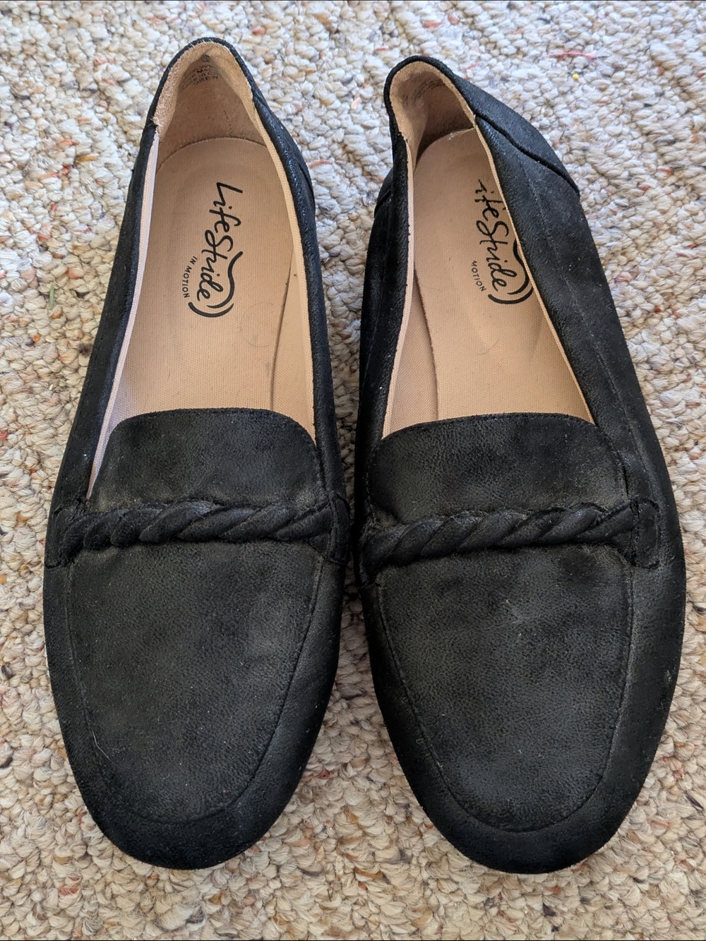 Life Stride Black Suede Braided Loafers 8W